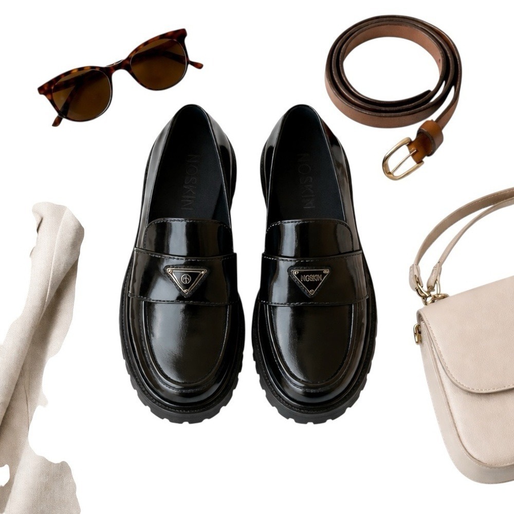 NoSkin Lulie Black Patent Lug Sole Loafers EU 38 US 7.5 New Without Box Chic - Picture 15 of 15